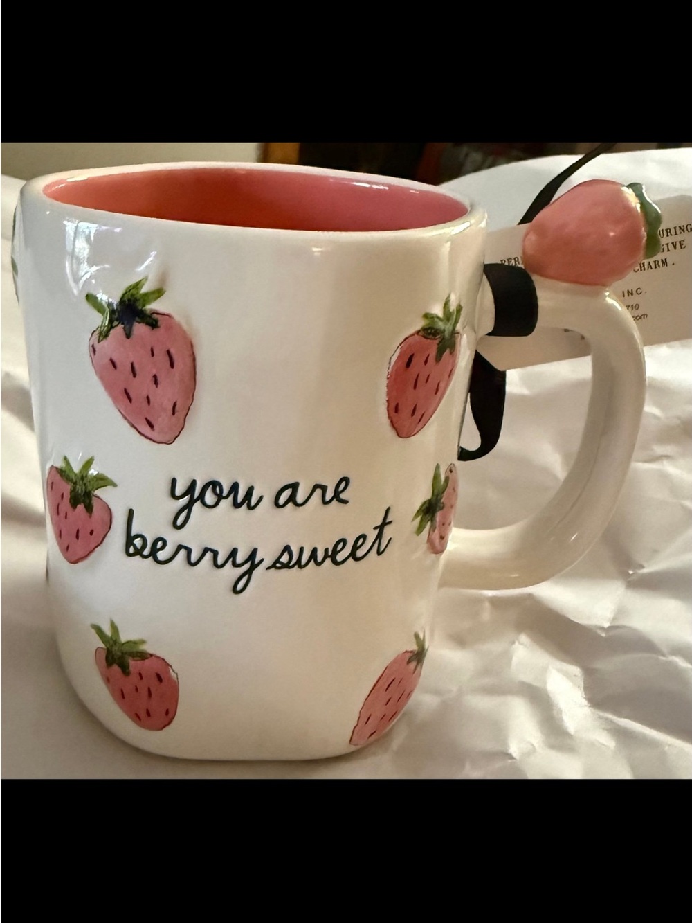 You Are Berry Sweet Strawberry Ceramic Mug - Pink Interior